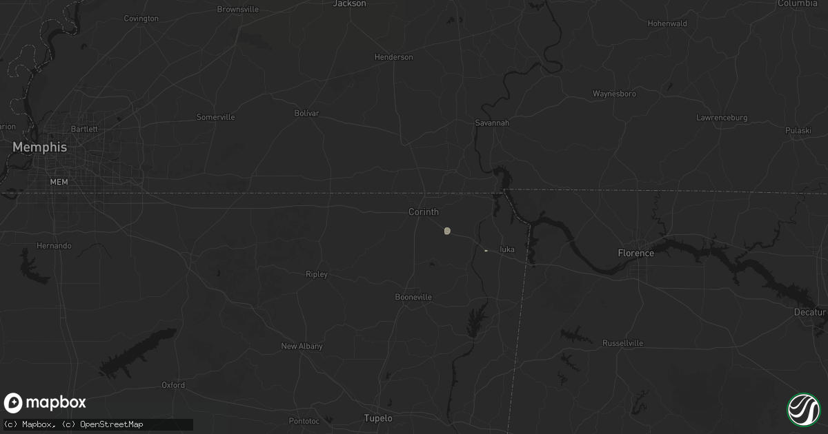 Hail map in Corinth, MS on July 18, 2026