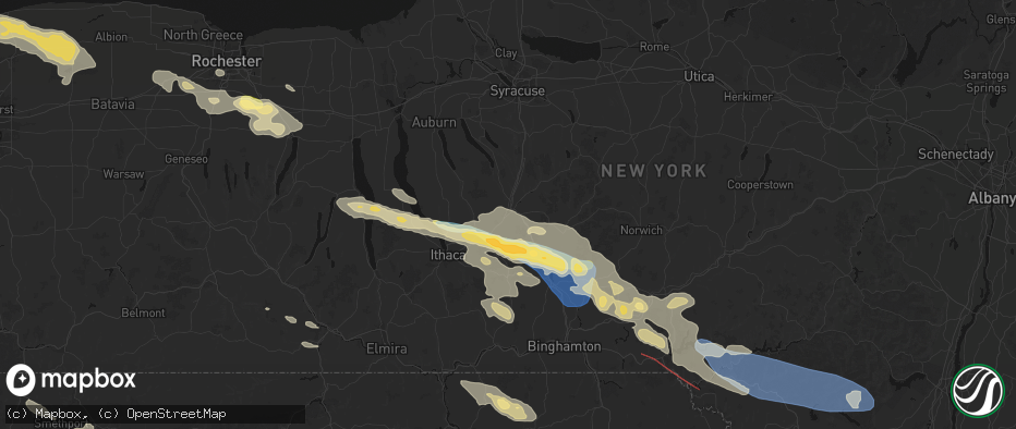 Hail map in Cortland, NY on July 18, 2026