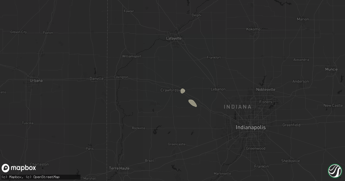 Hail map in Crawfordsville, IN on July 18, 2026