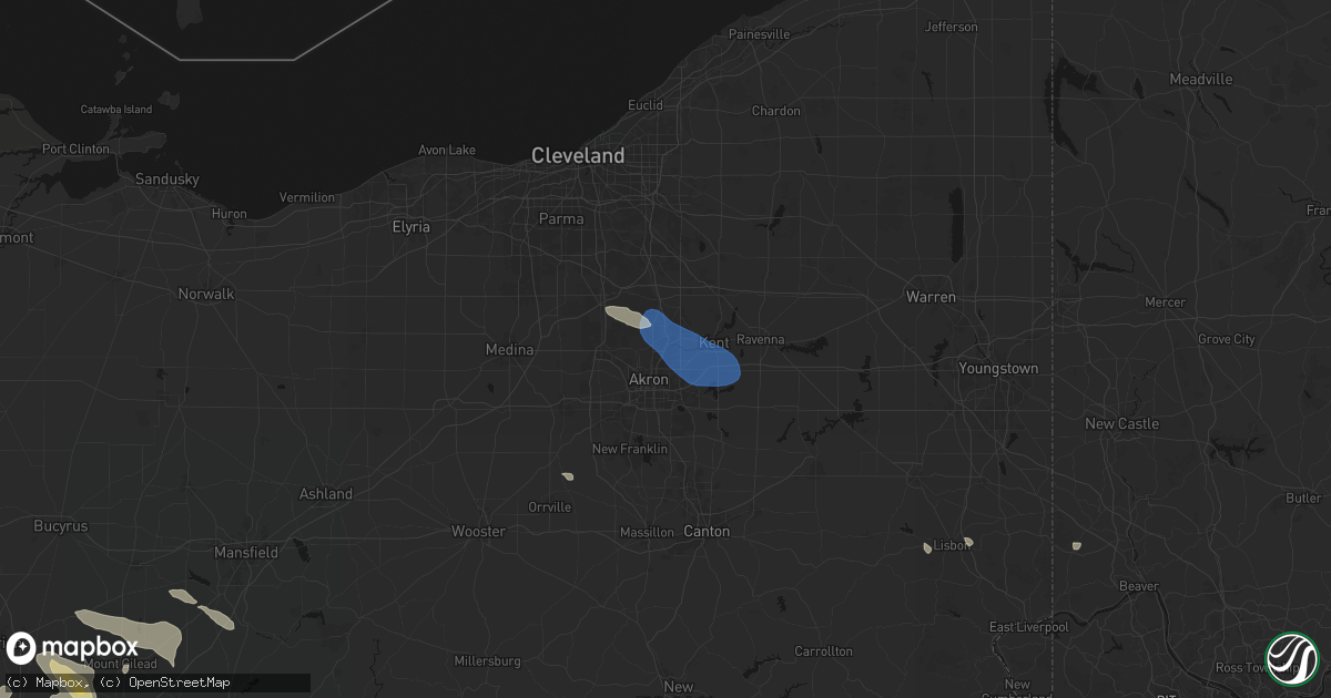 Hail map in Cuyahoga Falls, OH on July 18, 2026