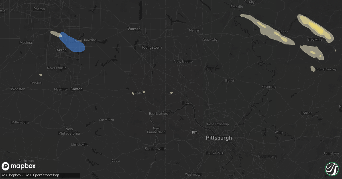 Hail map in Darlington, PA on July 18, 2026