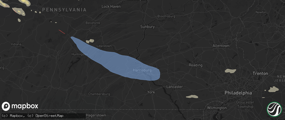 Hail map in Dauphin, PA on July 18, 2026