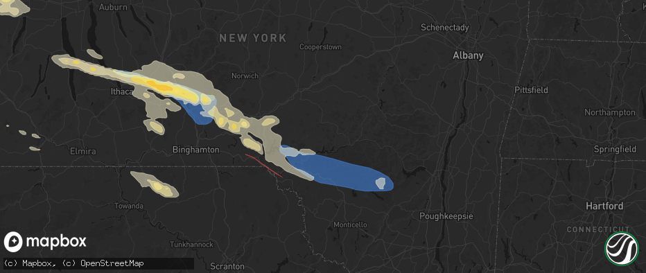 Hail map in Delancey, NY on July 18, 2026