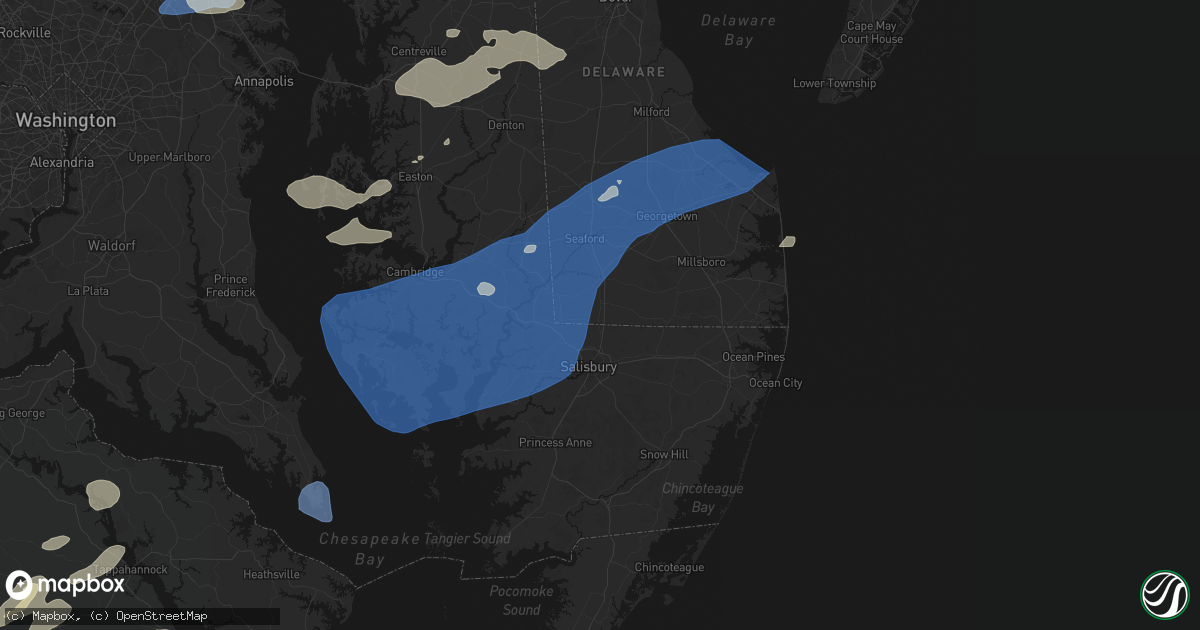 Hail map in Delmar, DE on July 18, 2026