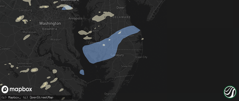 Hail map in Delmar, MD on July 18, 2026