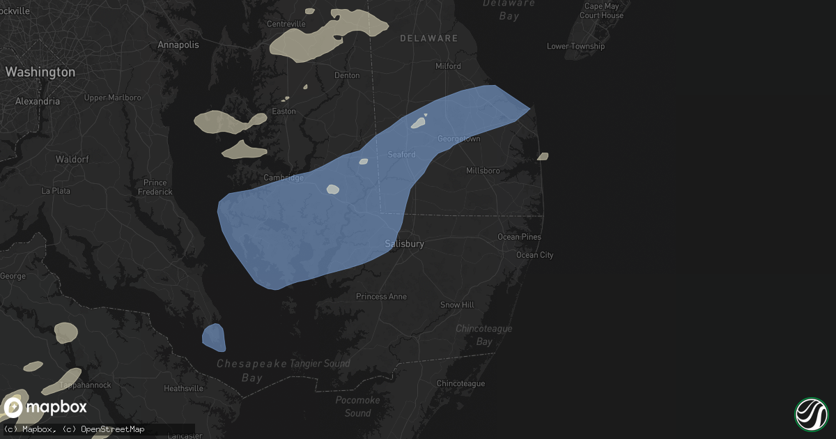 Hail map in Delmar, MD on July 18, 2026