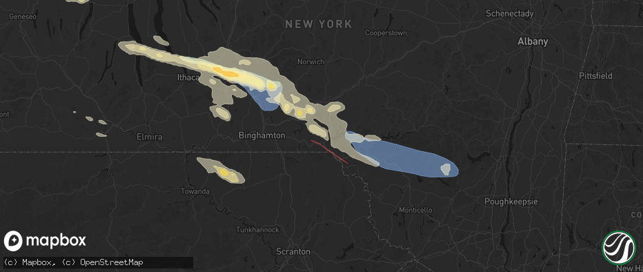Hail map in Deposit, NY on July 18, 2026