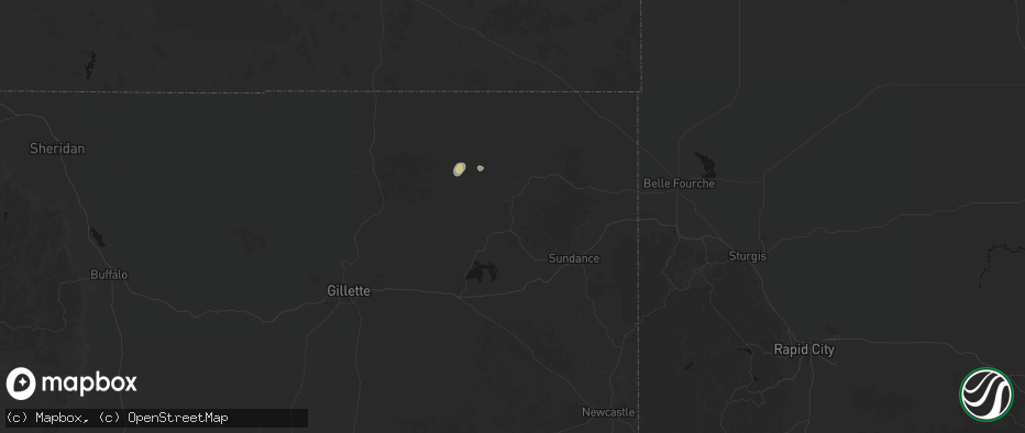 Hail map in Devils Tower, WY on July 18, 2026