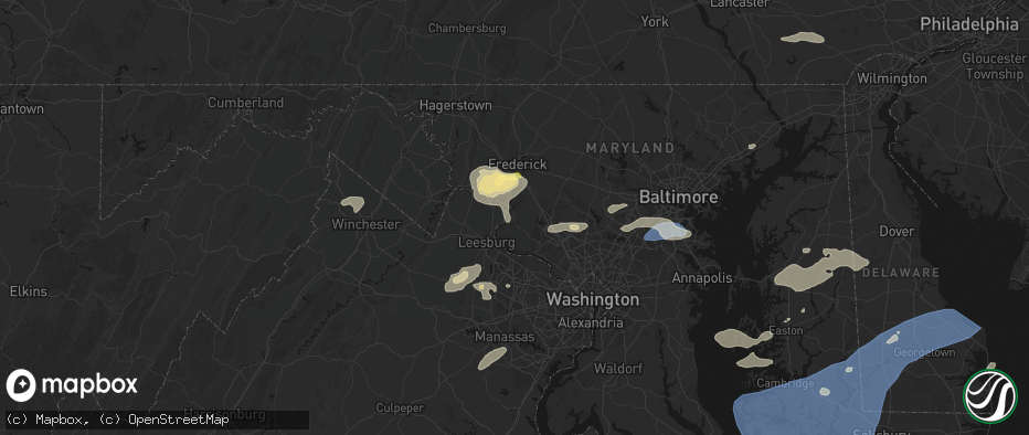Hail map in Dickerson, MD on July 18, 2026