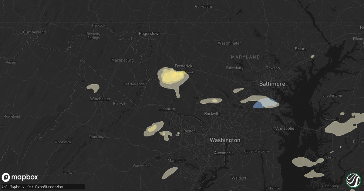 Hail map in Dickerson, MD on July 18, 2026