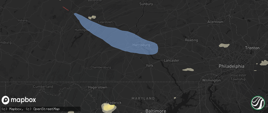 Hail map in Dillsburg, PA on July 18, 2026