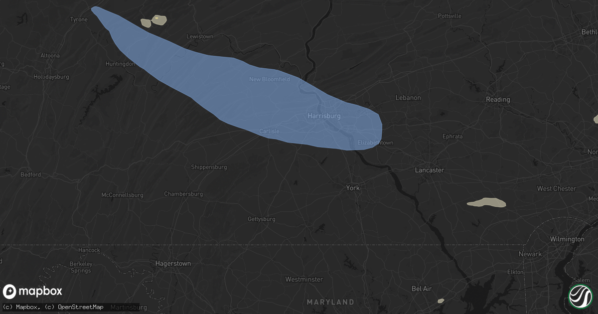 Hail map in Dillsburg, PA on July 18, 2026