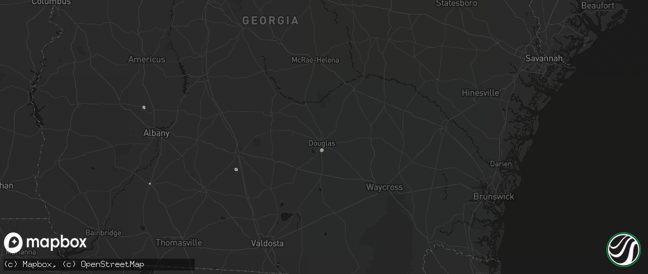 Hail map in Douglas, GA on July 18, 2026