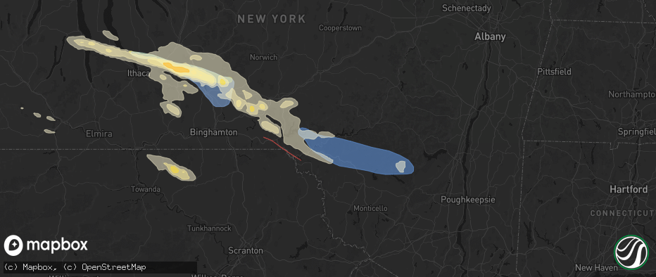 Hail map in Downsville, NY on July 18, 2026