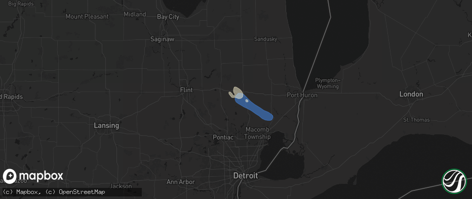 Hail map in Dryden, MI on July 18, 2026