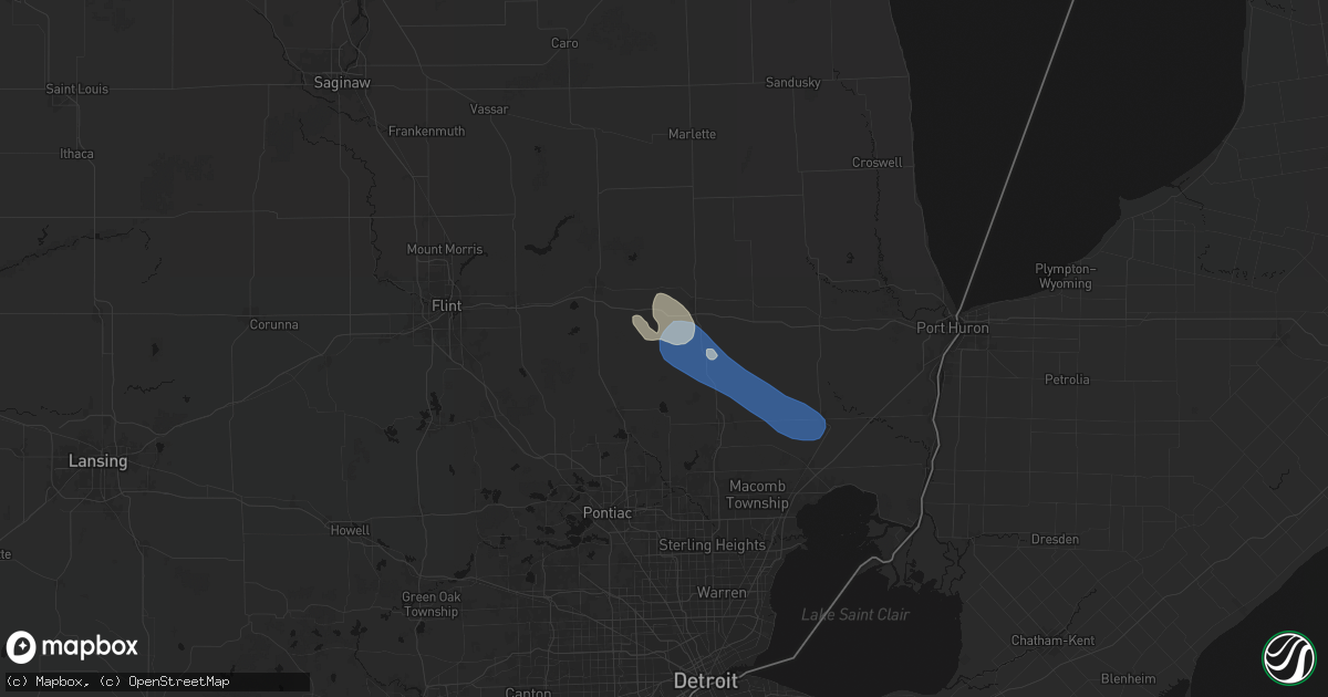 Hail map in Dryden, MI on July 18, 2026