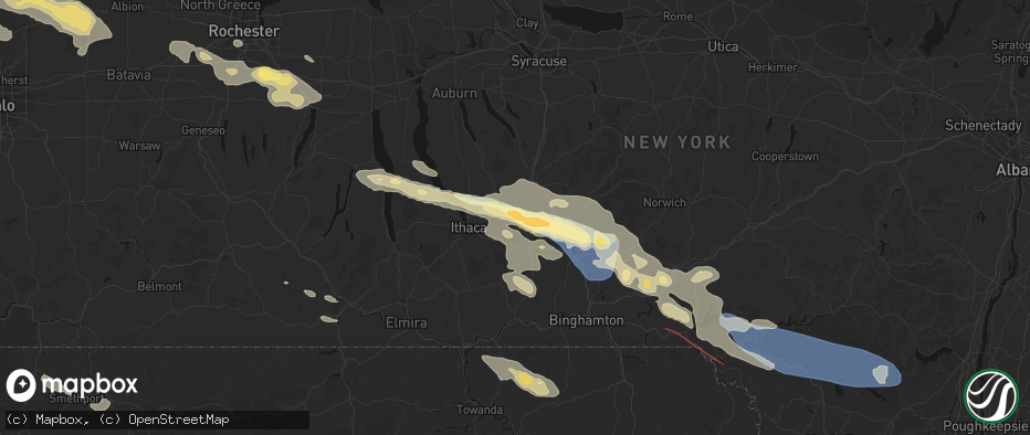 Hail map in Dryden, NY on July 18, 2026