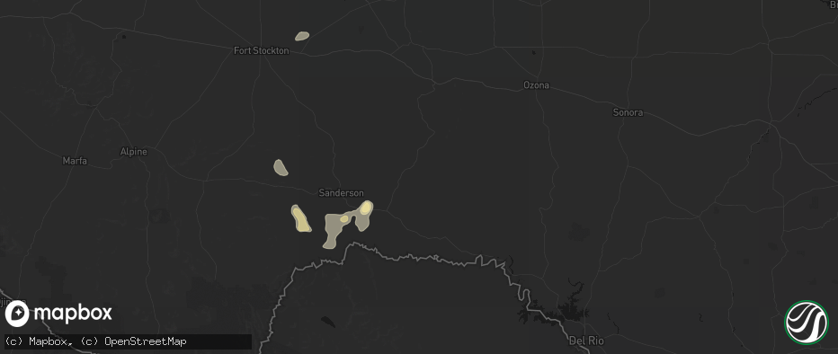 Hail map in Dryden, TX on July 18, 2026