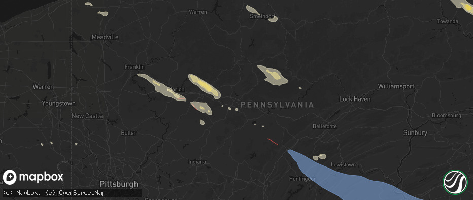 Hail map in Du Bois, PA on July 18, 2026