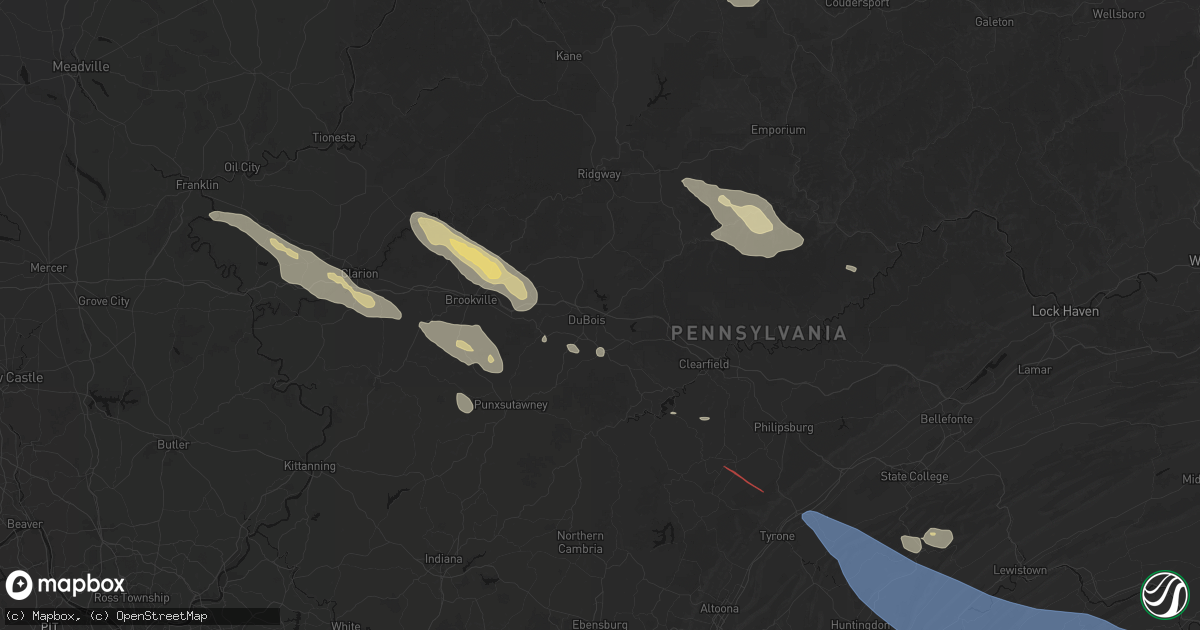 Hail map in Du Bois, PA on July 18, 2026