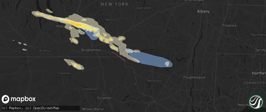 Hail map in East Branch, NY on July 18, 2026