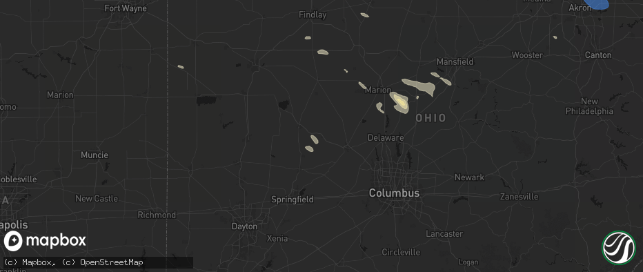 Hail map in East Liberty, OH on July 18, 2026