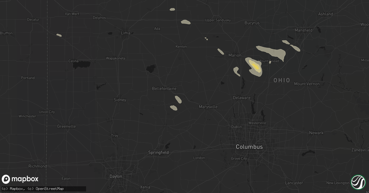 Hail map in East Liberty, OH on July 18, 2026