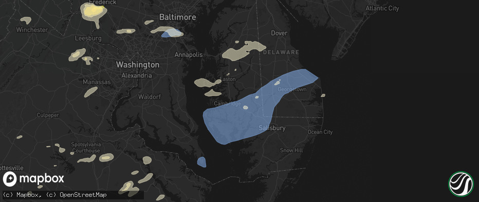 Hail map in East New Market, MD on July 18, 2026