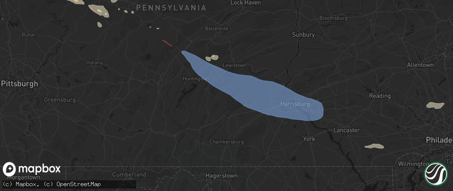 Hail map in East Waterford, PA on July 18, 2026