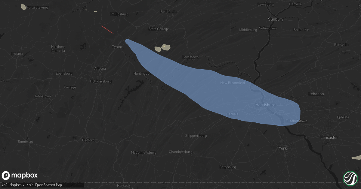 Hail map in East Waterford, PA on July 18, 2026
