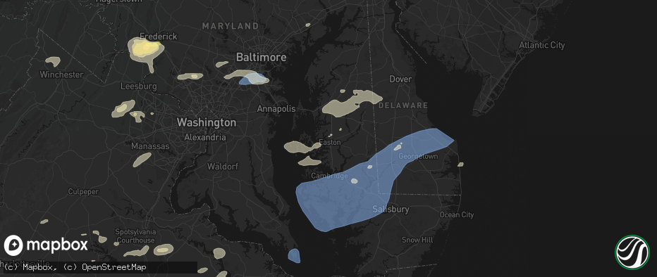 Hail map in Easton, MD on July 18, 2026