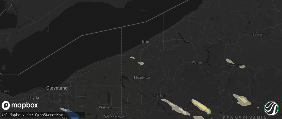 Hail map in Edinboro, PA on July 18, 2026