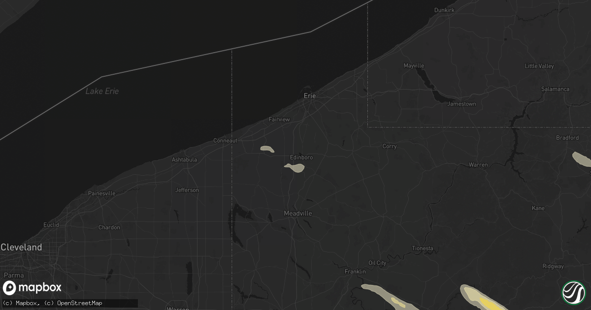 Hail map in Edinboro, PA on July 18, 2026