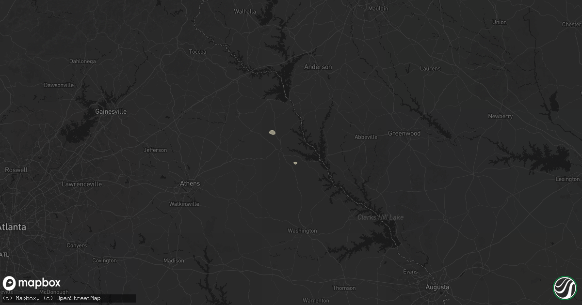Hail map in Elberton, GA on July 18, 2026