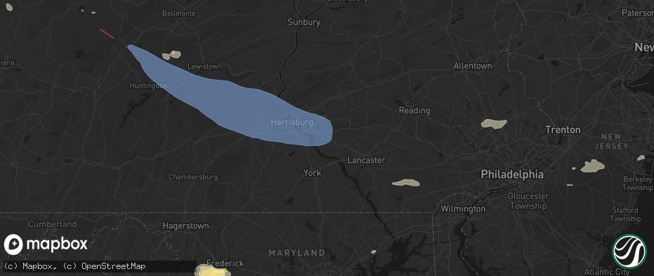 Hail map in Elizabethtown, PA on July 18, 2026