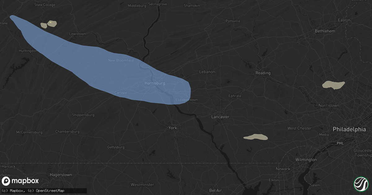 Hail map in Elizabethtown, PA on July 18, 2026