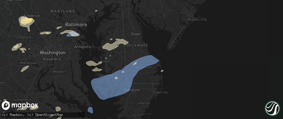 Hail map in Ellendale, DE on July 18, 2026