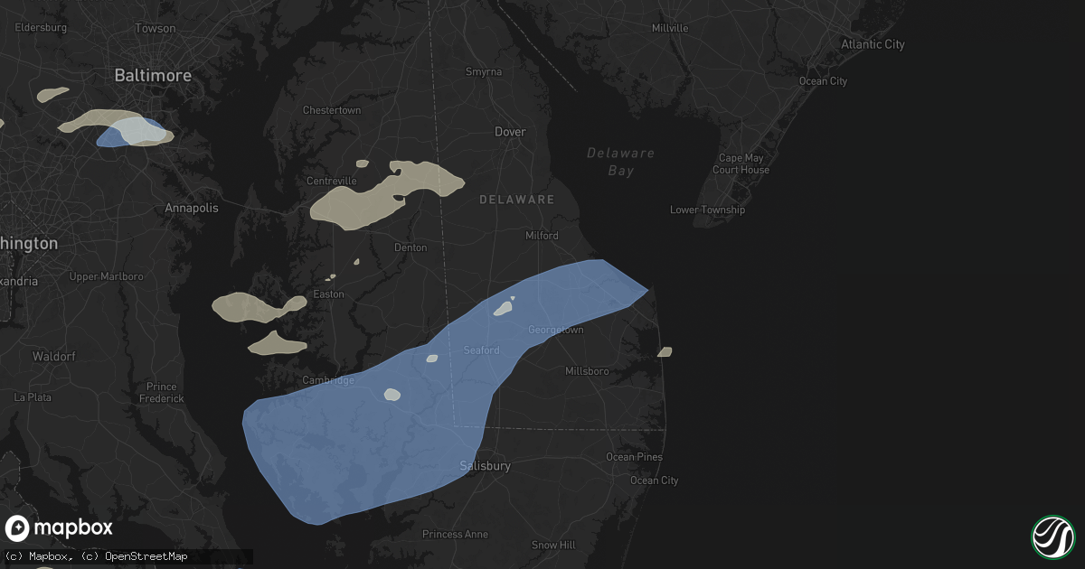 Hail map in Ellendale, DE on July 18, 2026