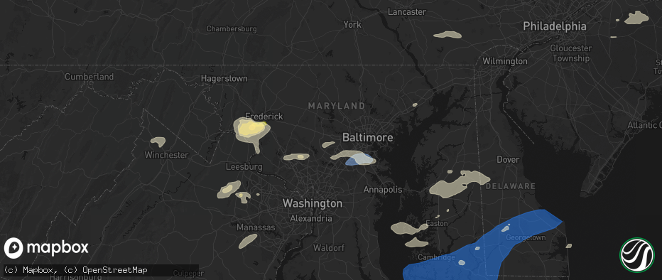 Hail map in Ellicott City, MD on July 18, 2026