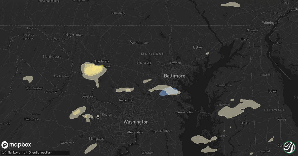 Hail map in Ellicott City, MD on July 18, 2026
