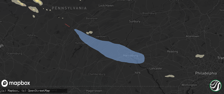 Hail map in Elliottsburg, PA on July 18, 2026