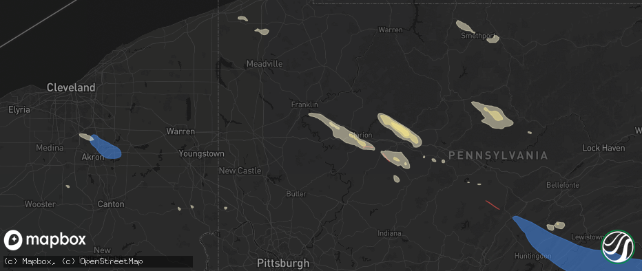 Hail map in Emlenton, PA on July 18, 2026