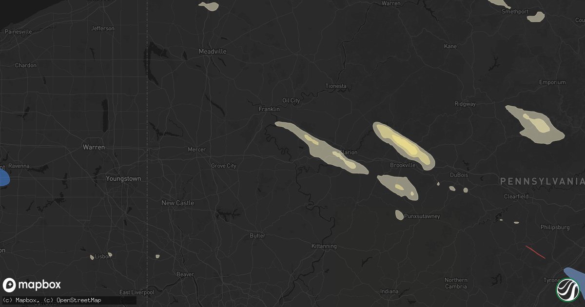 Hail map in Emlenton, PA on July 18, 2026
