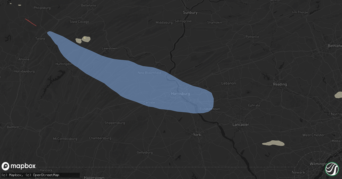 Hail map in Enola, PA on July 18, 2026