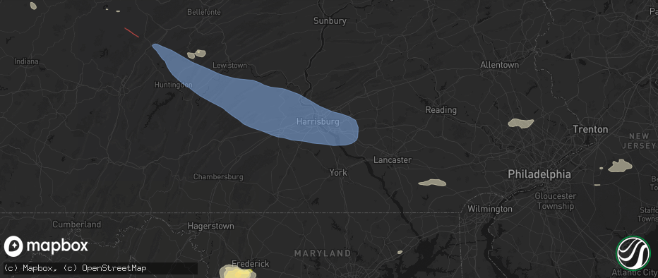 Hail map in Etters, PA on July 18, 2026