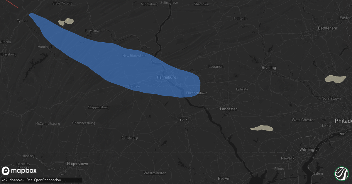 Hail map in Etters, PA on July 18, 2026