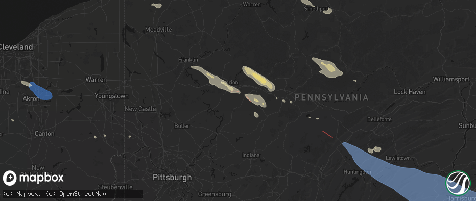 Hail map in Fairmount City, PA on July 18, 2026