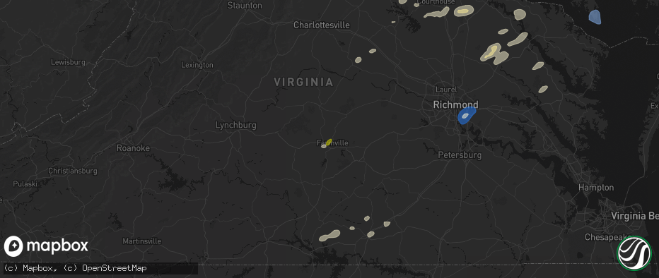 Hail map in Farmville, VA on July 18, 2026