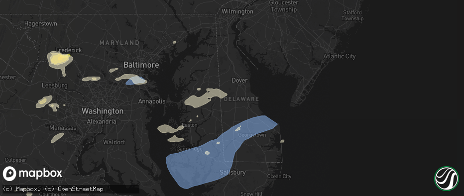 Hail map in Felton, DE on July 18, 2026