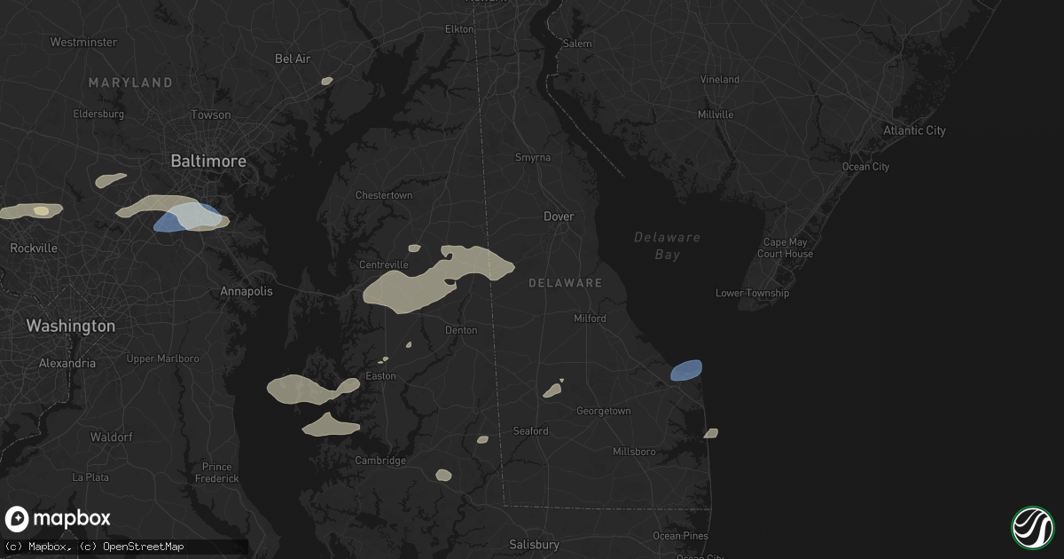 Hail map in Felton, DE on July 18, 2026